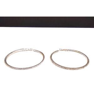 Large Sparkly Rhinestone Silver Tone Hoop Earrings 3" for Pierced Ears Leverback